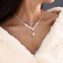 Unicra Bride Silver Bridal Necklace Earrings Set Crystal Bridal Wedding Jewelry Set Rhinestone Choker Necklace for Women and Girls (3 piece set - 2 earrings and 1 necklace)(Silver-3)