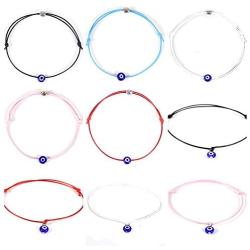 9 Pcs Evil Eye Kabbalah Anklet Braided Bracelet Turkish Eyes Handmade Adjustable Red Rope Bracelets Waterproof Lucky Amulet Friendship String Bracelets Bangles for Women Men Girls Beach Jewelry