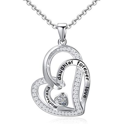 Distance Mother Daughter Necklace S925 Sterling Silver Heart Necklace for Daughter Mom Double Heart Necklaces Jewelry Gifts for Mom Daughter Wife Girls