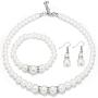 Finrezio Faux Pearl Choker Necklace Dangle Earrings Bracelet Crystal Jewelry Set for Women Wedding Jewelry Sets Bridesmaids Gifts