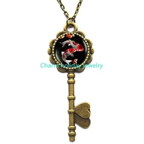 glass gem jewelry Koi Fish Key Necklace, Japanese Koi Fish, Japanese Art Key Pendant, Koi Fish Art, Asian Art Key Necklace，Q0093