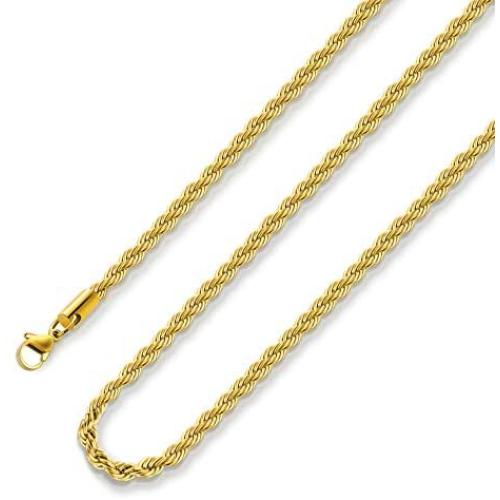 18k Real Gold Plated Rope Chain 2.5mm 5mm Stainless Steel Men Chain Necklace Women Chains 16 Inches 36 Inches