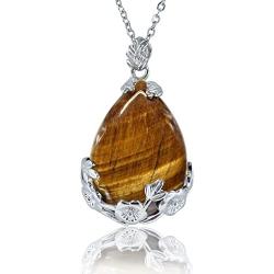 KISSPAT Teardrop Necklace Natural Crystal Stone Pendant on 20'' Stainless Steel Chain