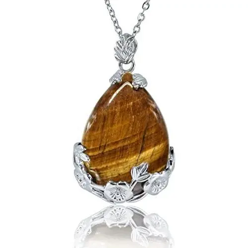 KISSPAT Teardrop Necklace Natural Crystal Stone Pendant on 20'' Stainless Steel Chain KISSPAT Teardrop Necklace Natural Crystal Stone Pendant on 20'' Stainless Steel Chain