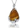 KISSPAT Teardrop Necklace Natural Crystal Stone Pendant on 20'' Stainless Steel Chain
