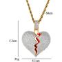 EXGOX Mens and Women 18k Gold Plated Broken Heart Pendant Necklace Hip Hop CZ Fully Iced Out Bling Cuban Stainless Rope Chain Necklace