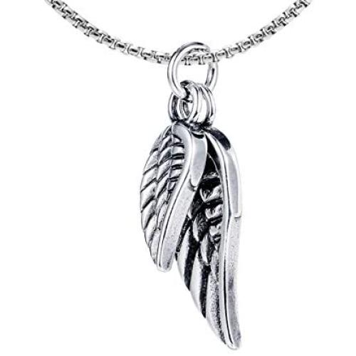 Xusamss Punk Jewelry Titanium Steel Angel Wings Pendant Necklace