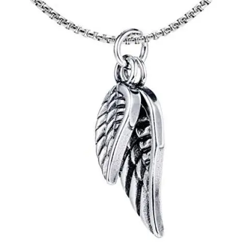 Xusamss Punk Jewelry Titanium Steel Angel Wings Pendant Necklace