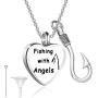 HOLLP in Memory of Dad Grandfather Cinerary Casket Cremation Pendant Necklace Fishing with Angels Sympathy Gift Memorial Jewelry