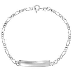925 Sterling Silver 6'' Unisex Figaro Chain Childrens Engravable ID Bracelet Identification Boy Girl