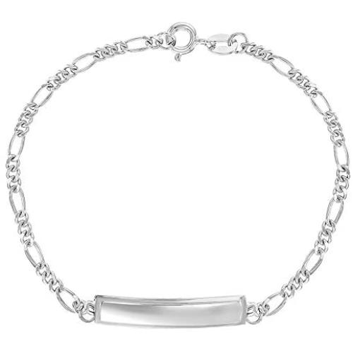 925 Sterling Silver 6'' Unisex Figaro Chain Childrens Engravable ID Bracelet Identification Boy Girl