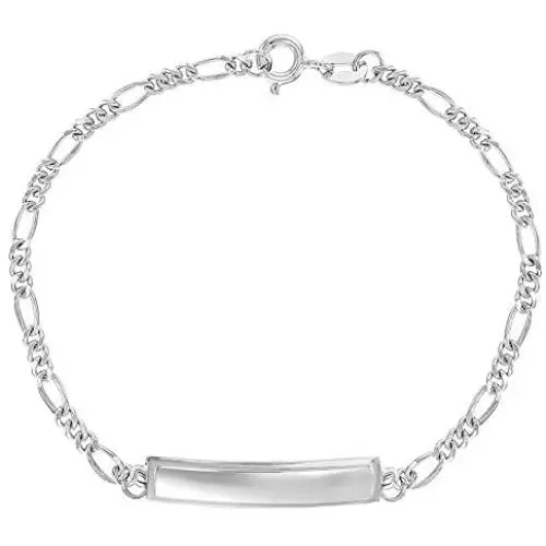 925 Sterling Silver 6'' Unisex Figaro Chain Childrens Engravable ID Bracelet Identification Boy Girl