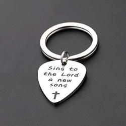 WUSUANED Christian Guitar Pick Keychain Sing to The Lord A New Song Religious Jewelry Inspirational Gift for Musicians Worship Leader