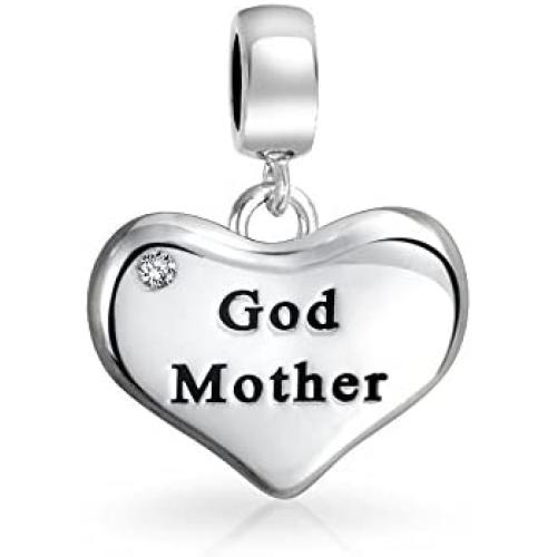 Engrave Word Nana Grandma Heart Dangle Bead Charm For Grandmother Crystal Accent Oxidized .925 Sterling Silver Fit European Bracelet