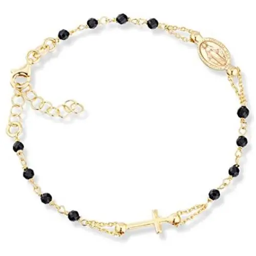 MiaBella 18K Gold Over 925 Sterling Silver Italian Natural Black Spinel Rosary Cross Charm Bead Bracelet for Women Teen Girls, Adjustable Link Chain 6 to 8 Inch Handmade in Italy MiaBella 18K Gold Over 925 Sterling Silver Italian Natural Black Spinel Rosary Cross Charm Bead Bracelet for Women Teen Girls, Adjustable Link Chain 6 to 8 Inch Handmade in Italy