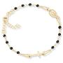 MiaBella 18K Gold Over 925 Sterling Silver Italian Natural Black Spinel Rosary Cross Charm Bead Bracelet for Women Teen Girls, Adjustable Link Chain 6 to 8 Inch Handmade in Italy