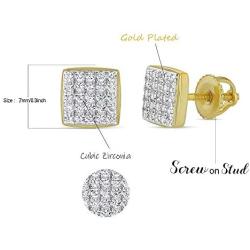 Mens Ladies 14K Gold Over Silver Lab Diamond Earrings Screw Back Studs Iced Out aretes para hombre - Mens Earrings, Screw Back, Mens Jewelry, Hip hop Earring