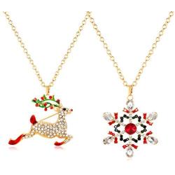 ELEARD Long Christmas Necklace Sparkle Crystal Snowflake Reindeer Wreath Pendant Necklace for Women Girls Festive Sweater Necklace Xmas Holiday Party Jewelry Set Gifts