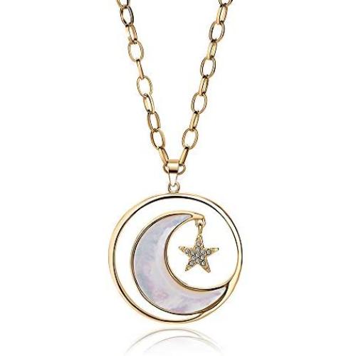 welbijoux Long Moon Star Shell Pendant Necklace for Women Sweater Layered Y Statement Bohemian Chain Girls Mother Jewelry with Gifts Box