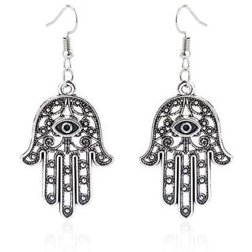 Ancient Evil Eye Hamsa Fatima Hand Drop Earrings for Women Filigree Palm Dangle Earring Jewelry