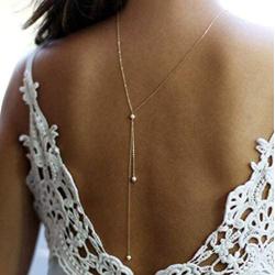 BERYUAN Women Simple Sexy Creative Pearl Back Chain Necklace Bridal Back Drop Necklace Bridal Wedding Chain Jewelry for Women and Girls (Gold)