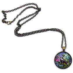 Laura Milnor Iverson Brown Bunny Rabbit in Flower Garden Handmade Pendant Necklace Handmade Jewelry