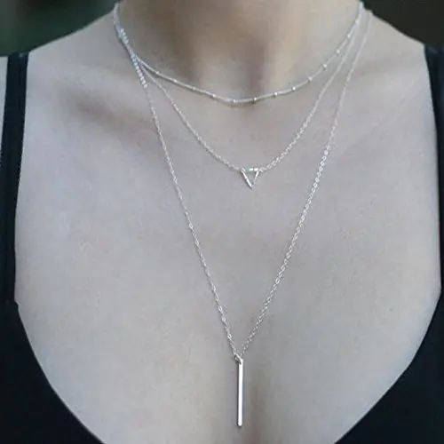 FXmimior Multilayer Necklace Triangle Bar Pendant Long Chain Choker for Women Accessories(2) FXmimior Multilayer Necklace Triangle Bar Pendant Long Chain Choker for Women Accessories(2)
