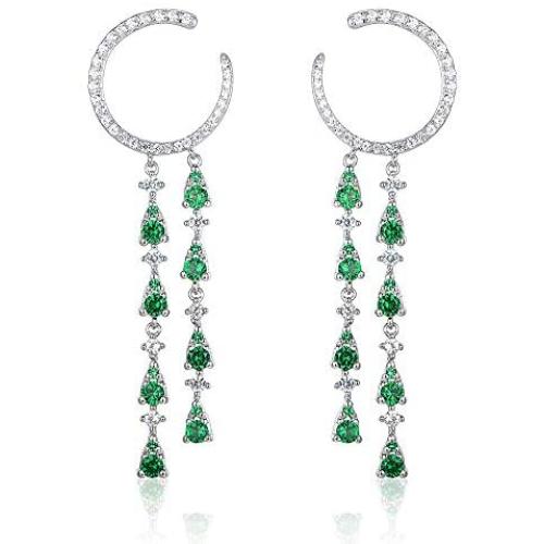 925 Sterling Silver Clustered Gemstone Dangle Drop Earrings for Women Girls Brides,Sapphire Emerald Earrings