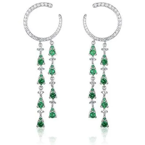 925 Sterling Silver Clustered Gemstone Dangle Drop Earrings for Women Girls Brides,Sapphire Emerald Earrings