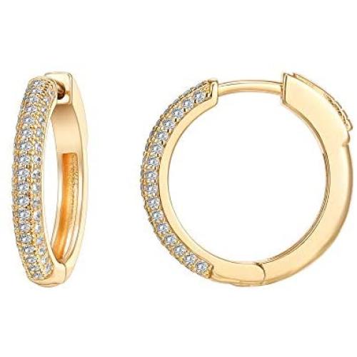 PAVOI 14K Gold Plated 925 Sterling Silver Cubic Zirconia Hoop Earrings