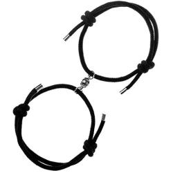 Couple Magnetic Bracelet Set Rope Braided Charm Adjustable Couple Gift Jewelry Set Box for Women Men 2 Pack