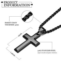 CASSIECA Stainless Steel Lords Prayer Cross Pendant Necklaces Bible Verse Philippians 4:13 Pendants for Mens Cross Necklace Chain 22 24 28 Inch