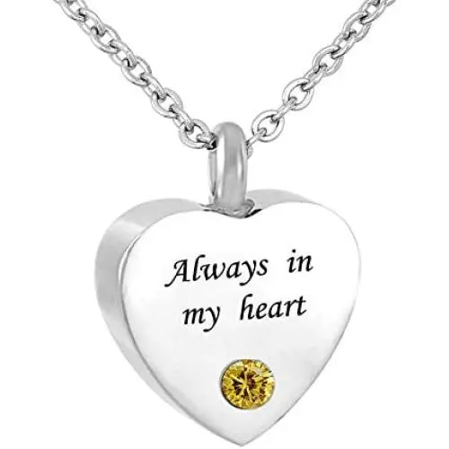 CLY Jewelry Urn Necklace for Ashes Stainless Steel Love Heart Necklace with Crystal Birthstone Always in My Heart The Best of Cremation Jewelry Bottom of My Heart Memorial Keepsake
