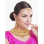 Crunchy Fashion Bollywood Style Traditional Indian Wedding Jewelry Necklace Earring with Maang Tikka Set for Women Girls