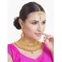 Crunchy Fashion Bollywood Style Traditional Indian Wedding Jewelry Necklace Earring with Maang Tikka Set for Women Girls