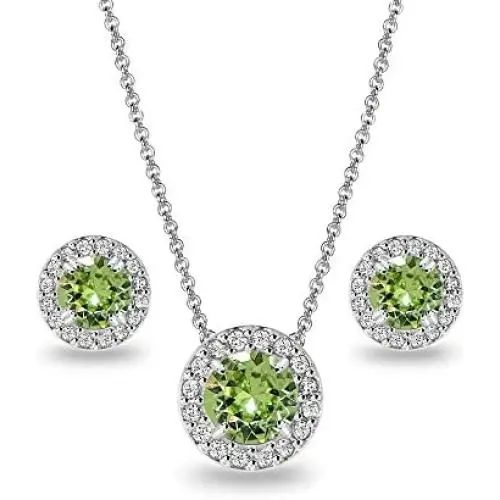 Sterling Silver Round Halo Necklace & Stud Earrings Set Made with Swarovski Crystals Sterling Silver Round Halo Necklace & Stud Earrings Set Made with Swarovski Crystals