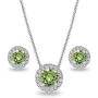 Sterling Silver Round Halo Necklace & Stud Earrings Set Made with Swarovski Crystals