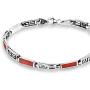 AeraVida Greek Key Labyrinth Reconstructed Red Coral Inlay .925 Sterling Silver Link Bracelet