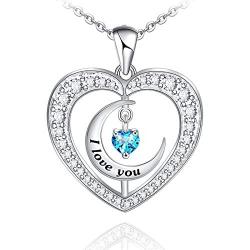 Distance Heart Necklace for Women 925 Sterling Silver 18k Moon Heart Pendants for Girlfriend Wife Mother Sister Necklaces Jewelry for Christmas Valentines Day