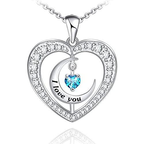 Distance Heart Necklace for Women 925 Sterling Silver 18k Moon Heart Pendants for Girlfriend Wife Mother Sister Necklaces Jewelry for Christmas Valentines Day