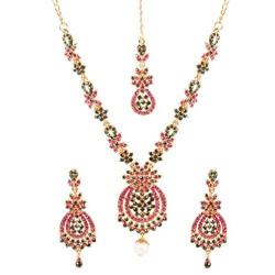 Touchstone Indian Bollywood Rhinestones Bridal Jewelry Necklace Set in Antique Gold Tone for Women