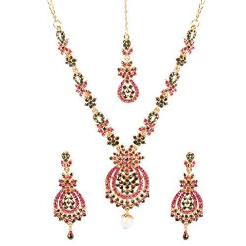 Touchstone Indian Bollywood Rhinestones Bridal Jewelry Necklace Set in Antique Gold Tone for Women