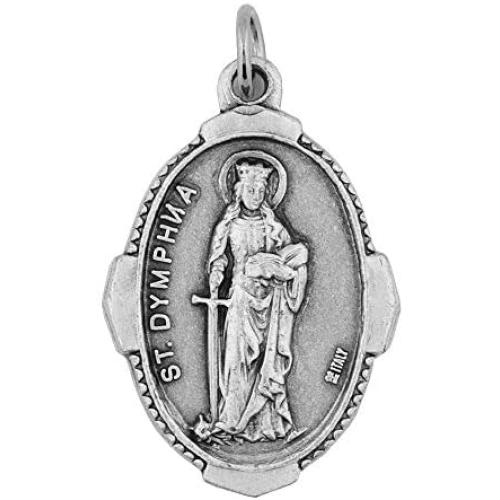 VILLAGE GIFT IMPORTERS 1'' Saint Dymphna Medal and Holy Card | Patron Saint of Mental Illness | Made in Italy | Christian Jewelry