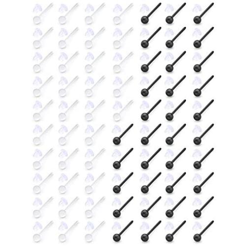 Ftovosyo 70 Pairs Invisible Plastic Earring Posts Clear Ear Hole Retainer Earring Studs Clear Ear Spacers Piercing Jewelry for Men Women Girls Kids Sports Work, Silicone Rubber Backs Earnuts