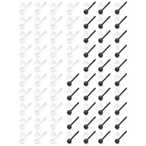 Ftovosyo 70 Pairs Invisible Plastic Earring Posts Clear Ear Hole Retainer Earring Studs Clear Ear Spacers Piercing Jewelry for Men Women Girls Kids Sports Work, Silicone Rubber Backs Earnuts