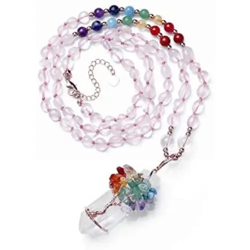 Top Plaza 7 Chakra Natural Healing Crystal Stone Bead Necklace Tree of Life Copper Wire Wrapped Gemstone Pendant Necklace Reiki Quartz Jewelry for Womens Top Plaza 7 Chakra Natural Healing Crystal Stone Bead Necklace Tree of Life Copper Wire Wrapped Gemstone Pendant Necklace Reiki Quartz Jewelry for Womens