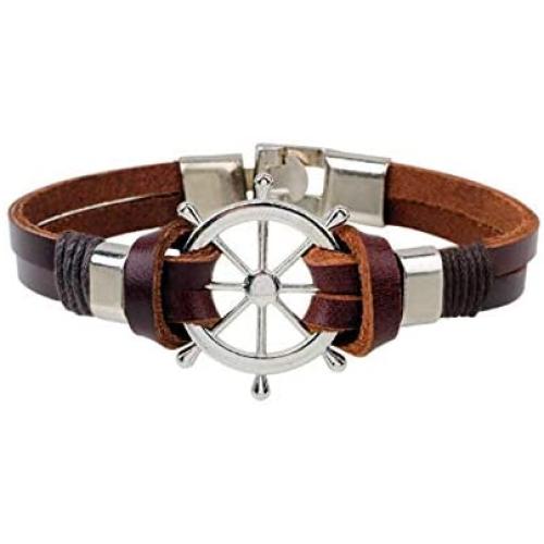 SBI Jewelry Ocean Anchor Bracelet Brown Leather Bracelets for Men Boy Women Girls Birthday Gift