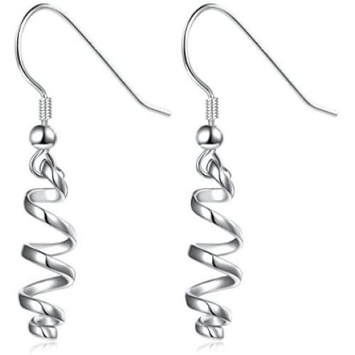 Linear Jewelry 925 Sterling Silver Exquisite Knot Threader Dangle Earrings Curve Twist Shape Spiral Dangle Earrings Gift for Women Teen Girls