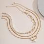 Denifery Bohemia Layered Choker Necklace Pearl Necklace Charm Pendant Choker Chunky Link Chain Dancing Party Travel Costume Jewelry for Women and Girls (Gold A)