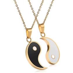 JUXINDA Yin and Yang necklace, personalized engraved stainless steel gold-plated puzzle pendant jewelry, suitable for couples necklaces with adjustable chains